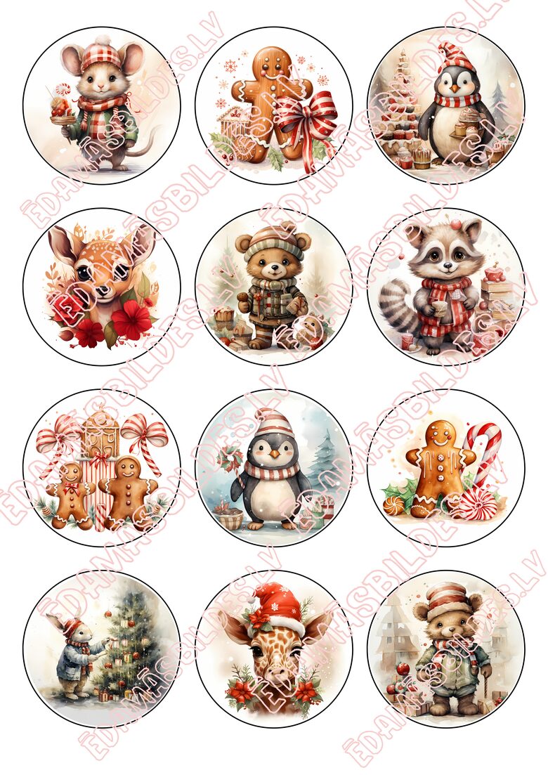 Cukura papīrs ar apdruku "Ziemassvētki Nr 9", aplīši 6 cm